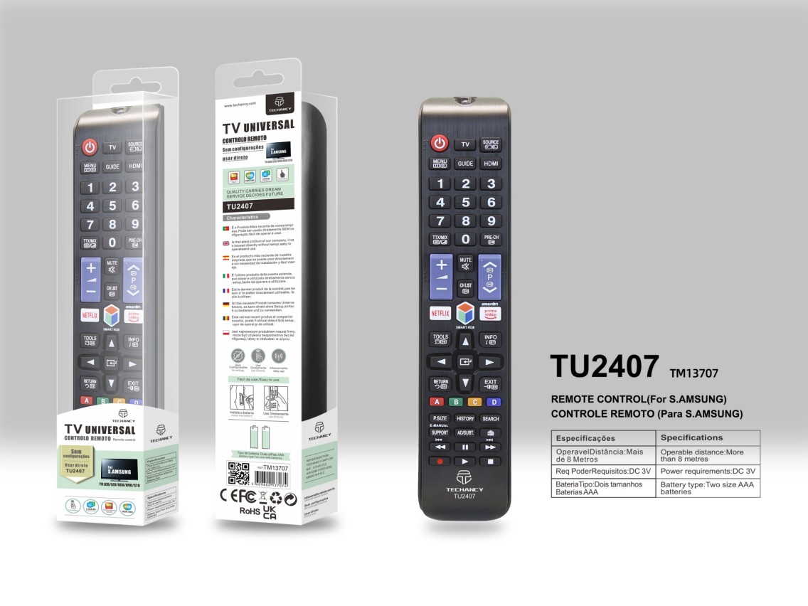 Techancy TV Remote Control TU2407, 8m Wireless Range, Compatible with Samsung TVs, Auto-Adaptive Con