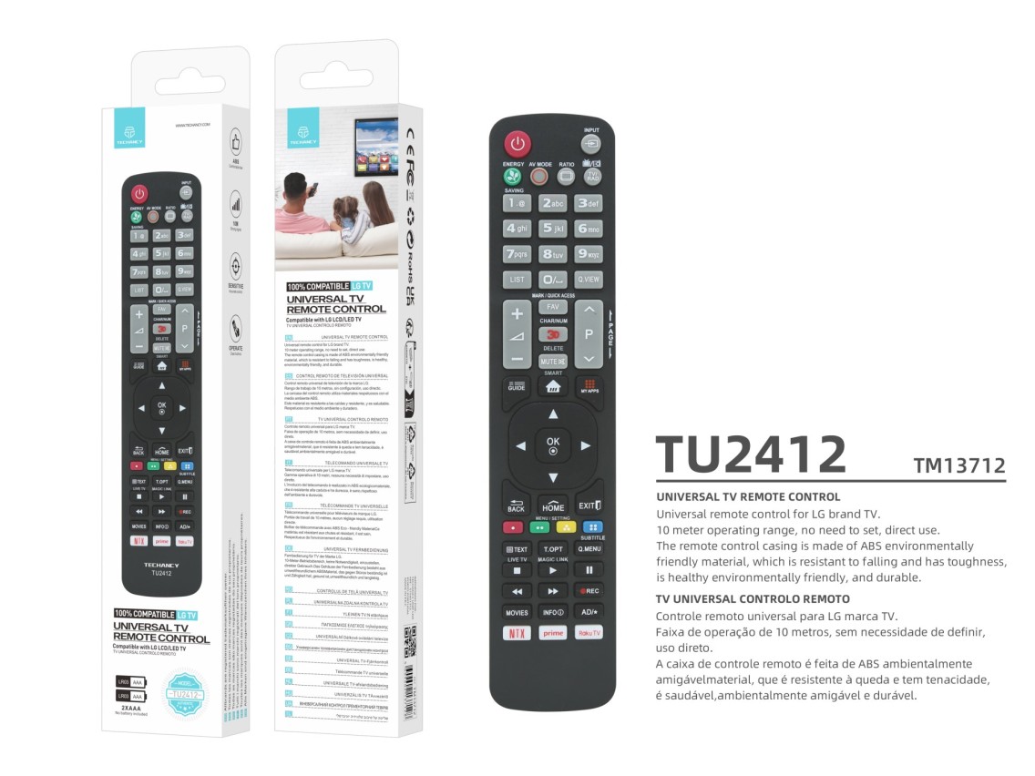 Techancy TV Remote Control TU2412, Compatible with LG TVs, Automatic Pairing Without Configuration