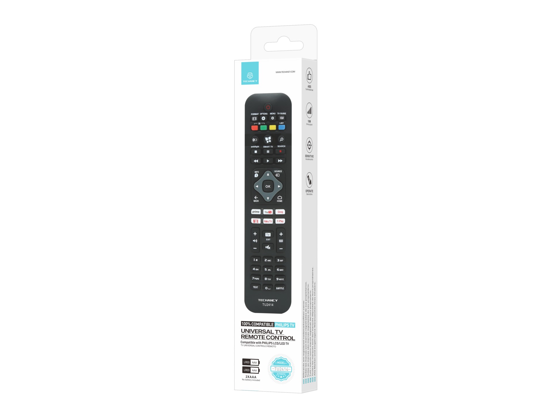 Techancy TV Remote Control TU2414, Compatible with Philips TVs, Automatic Pairing Without Configurat