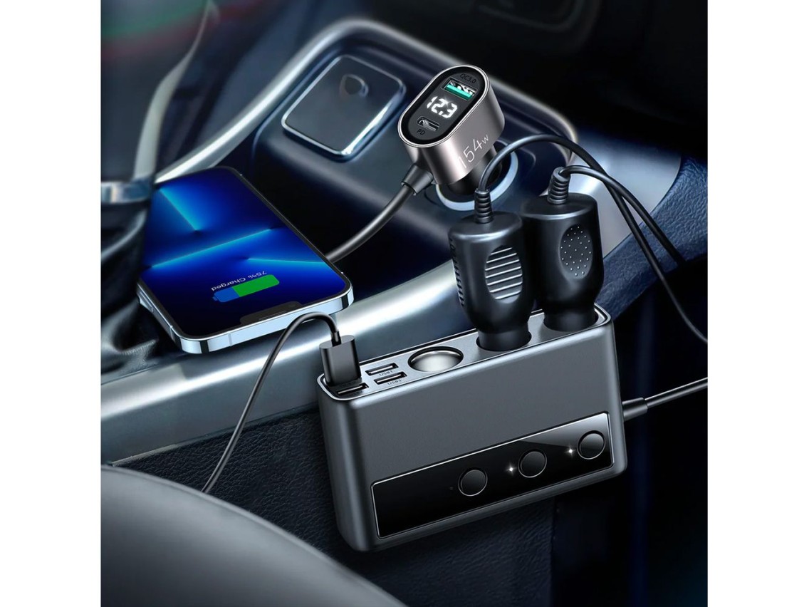 Cargador de coche Joyroom JR-CL06 9 en 1 de 154 W, 5 puertos USB-A/USB-C/3 puertos para encendedor d