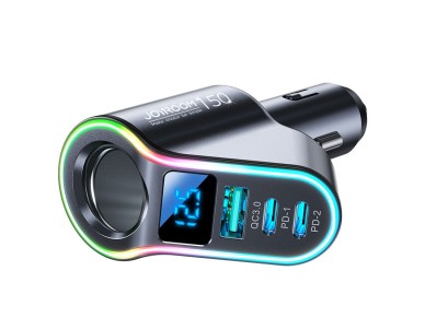 Cargador r�pido para coche Joyroom 4 en 1 USB-A QC3.0 / 2 x USB-C PD 150 W Negro (JR-CL21)
