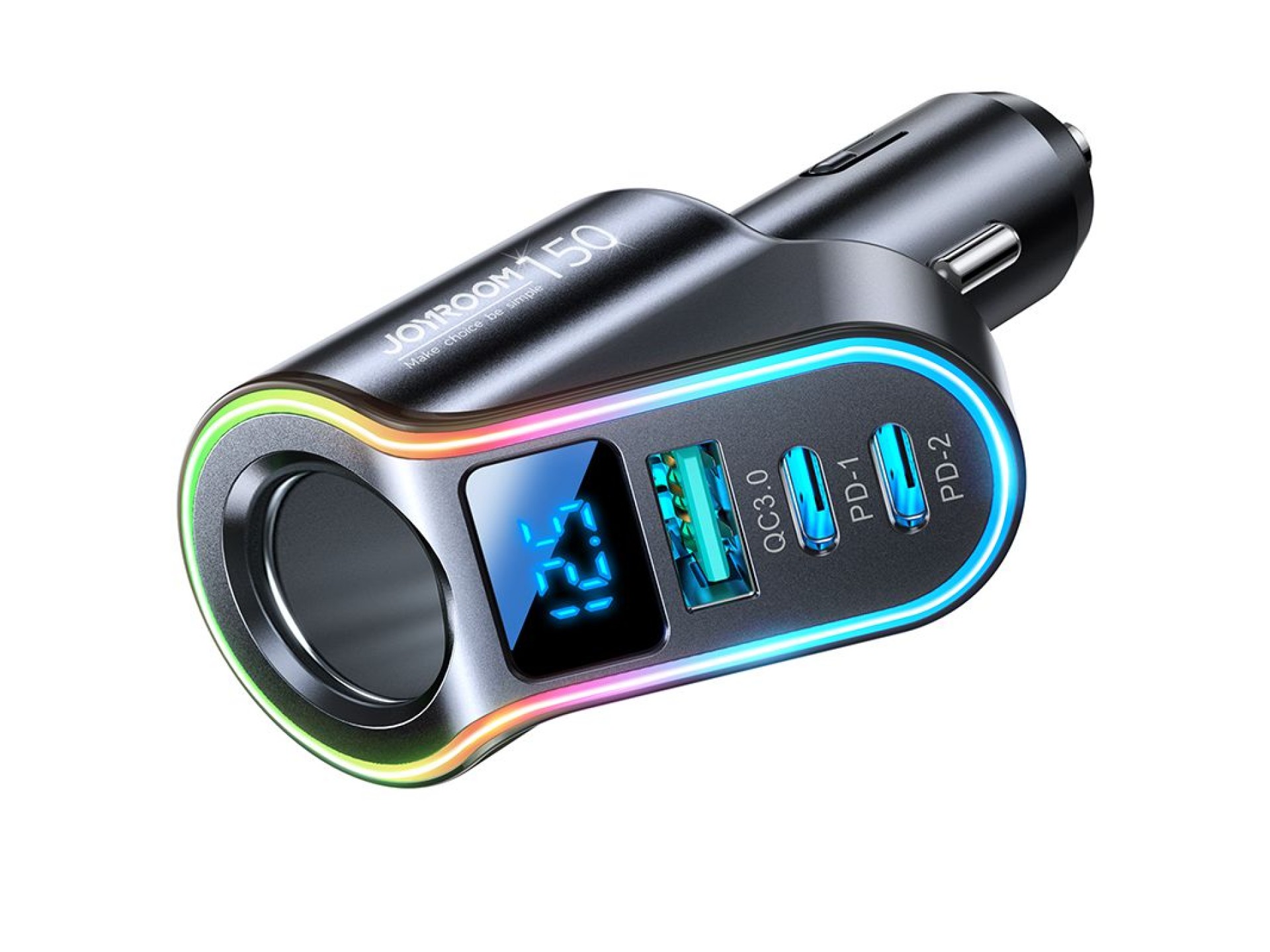 Carregador rápido para carro Joyroom 4 em 1 USB-A QC3.0 / 2x USB-C PD 150W Preto (JR-CL21)