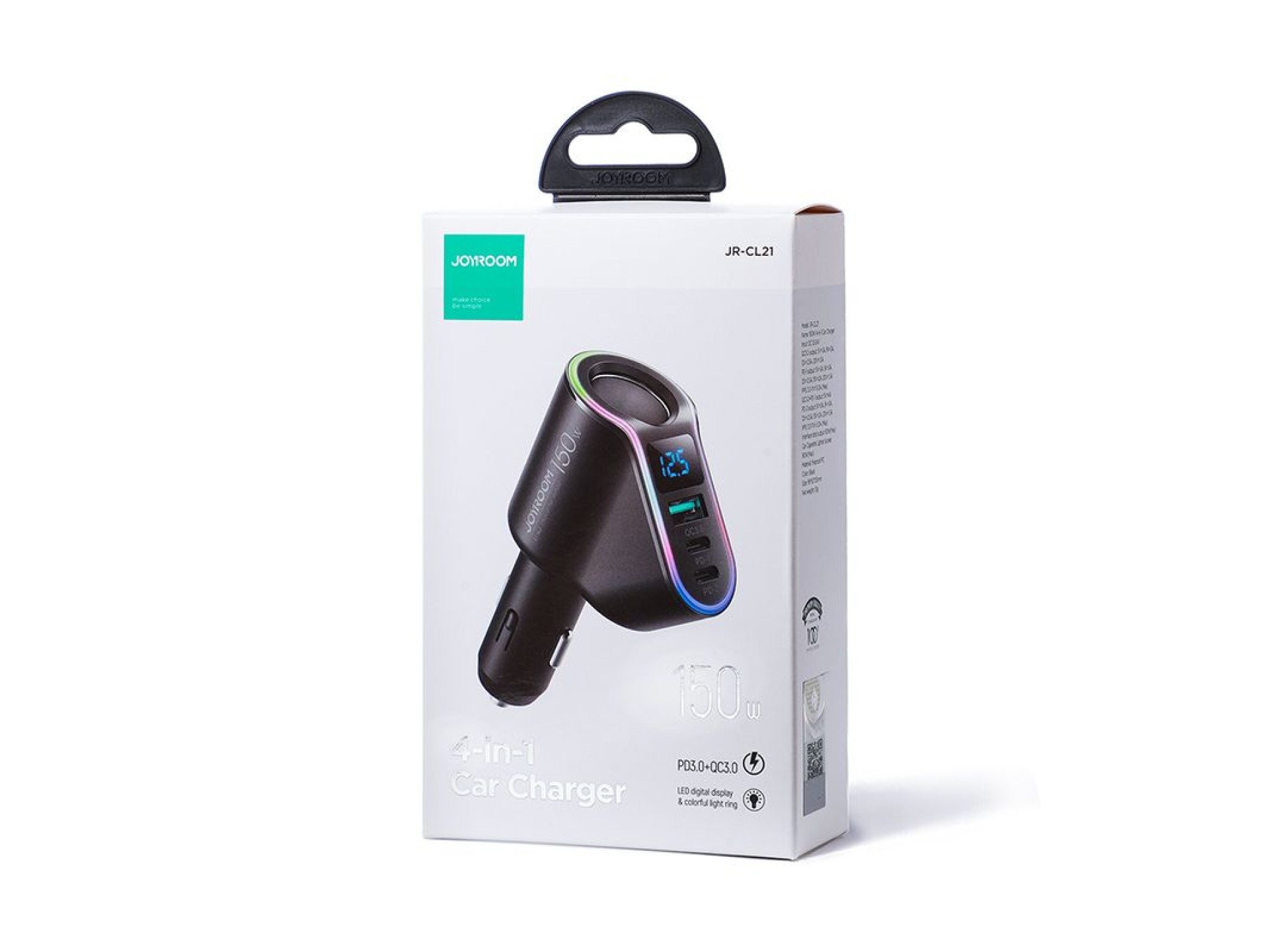 Carregador rápido para carro Joyroom 4 em 1 USB-A QC3.0 / 2x USB-C PD 150W Preto (JR-CL21)