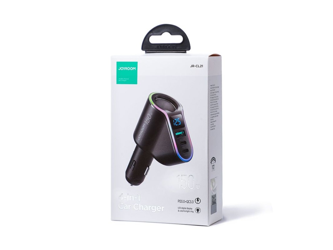 Joyroom Fast Car Charger 4in1 USB-A QC3.0 / 2xUSB-C PD 150W Black (JR-CL21)