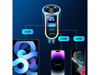 Cargador r�pido para coche Joyroom 4 en 1 USB-A QC3.0 / 2 x USB-C PD 150 W Negro (JR-CL21)