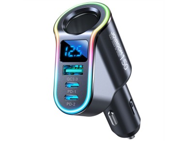 Cargador r�pido para coche Joyroom 4 en 1 USB-A QC3.0 / 2 x USB-C PD 150 W Negro (JR-CL21)
