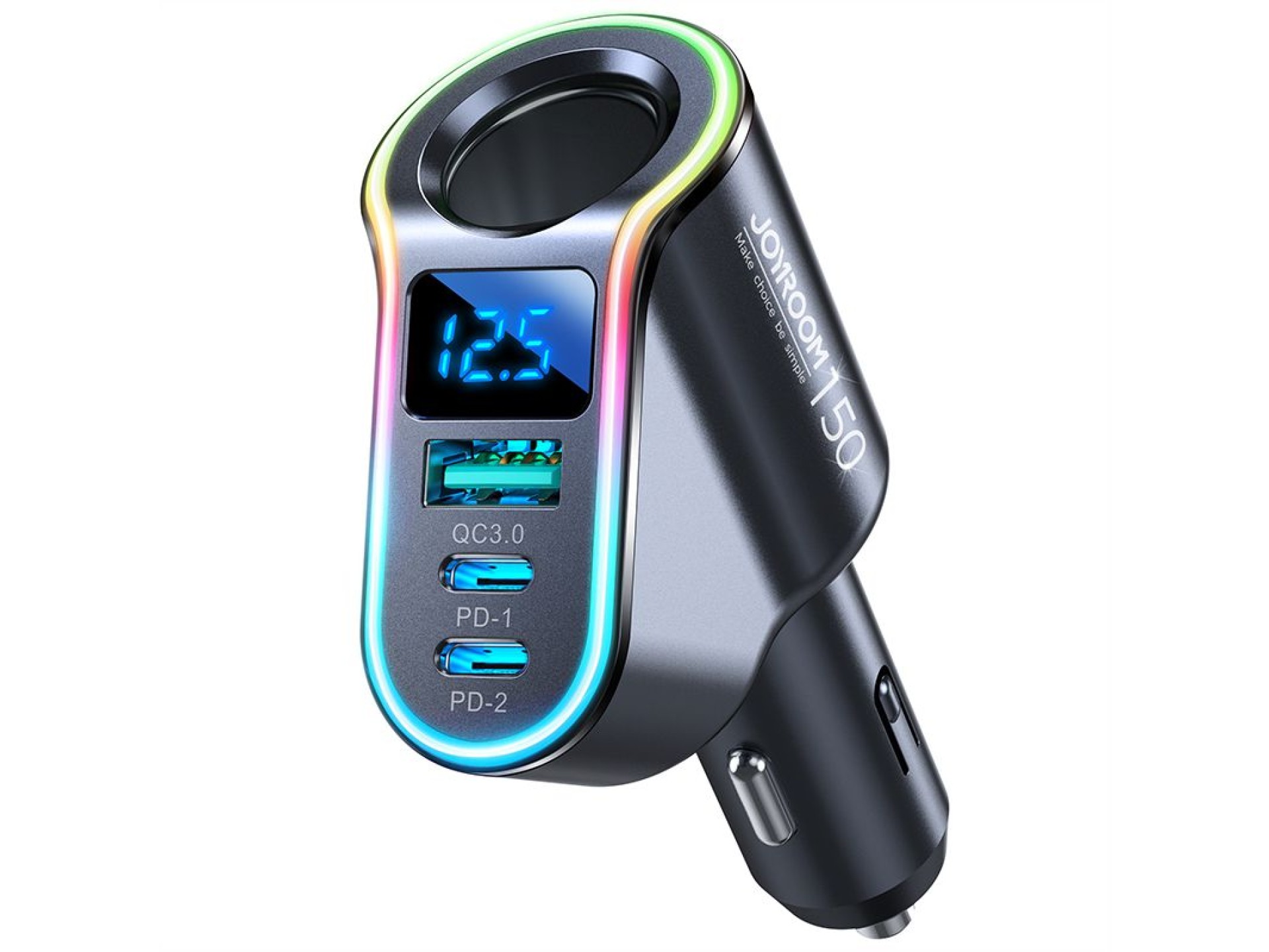 Carregador rápido para carro Joyroom 4 em 1 USB-A QC3.0 / 2x USB-C PD 150W Preto (JR-CL21)