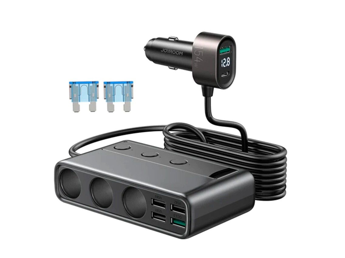 Cargador de coche Joyroom JR-CL06 9 en 1 de 154 W, 5 puertos USB-A/USB-C/3 puertos para encendedor d