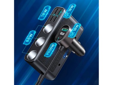Carregador veicular Joyroom JR-CL06 9 em 1, 154 W, 5 portas USB-A / USB-C / 3 tomadas para isqueiro, Carregador veicular Joyroom JR-CL06 9 em 1, 154 W, 5 portas USB-A / USB-C / 3 tomadas para isqueiro,