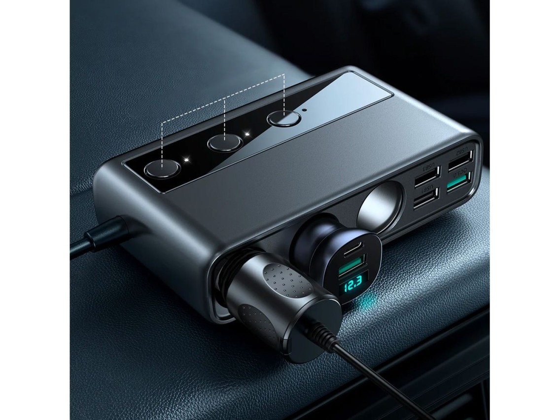 Cargador de coche Joyroom JR-CL06 9 en 1 de 154 W, 5 puertos USB-A/USB-C/3 puertos para encendedor d
