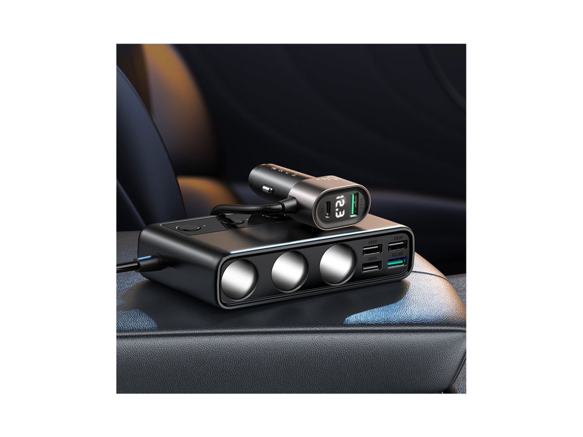 Cargador de coche Joyroom JR-CL06 9 en 1 de 154 W, 5 puertos USB-A/USB-C/3 puertos para encendedor d
