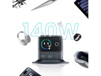 Carregador de mesa Joyroom Podix JR-TRD01 GaN de 140 W com 5 portas e dois cabos retr�teis - Cinza