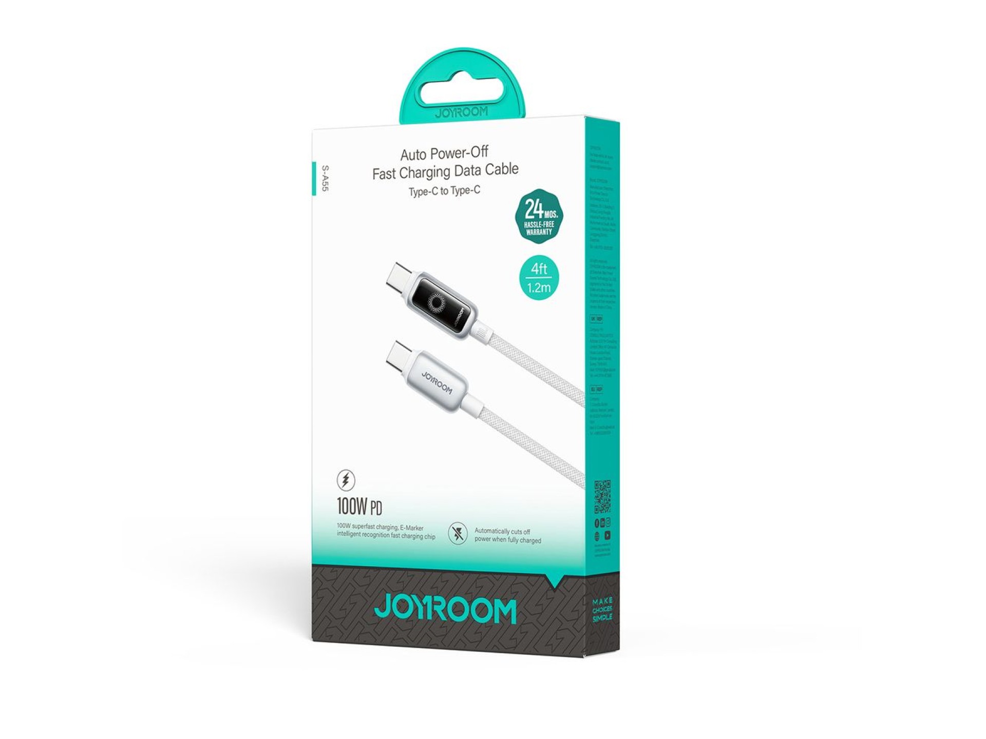 Joyroom S-A55 StarFlight 100W USB-C - USB-C Cable 1.2m - White