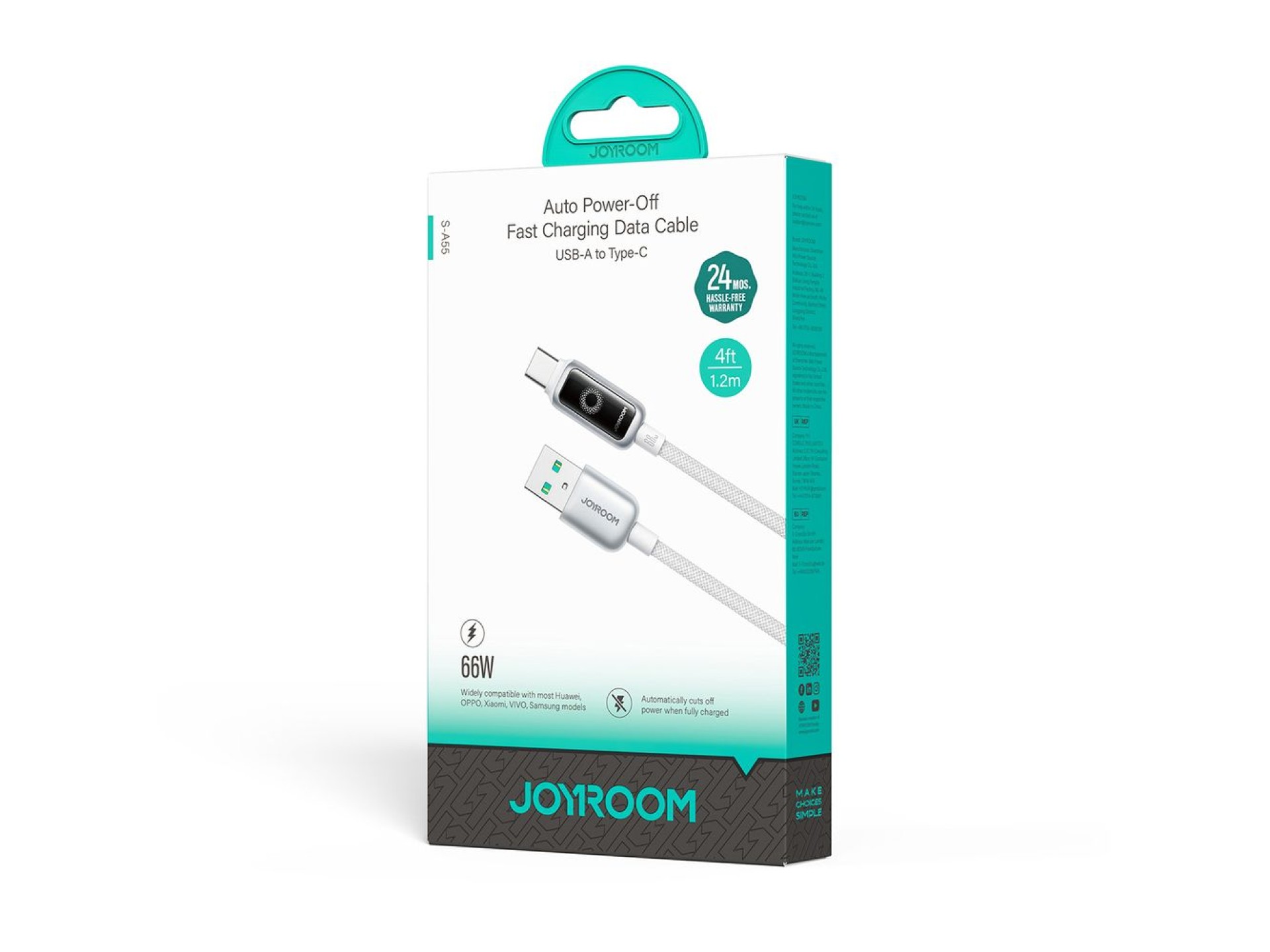 Cabo USB-A para USB-C Joyroom S-A55 StarFlight 66W de 1,2 m - Branco