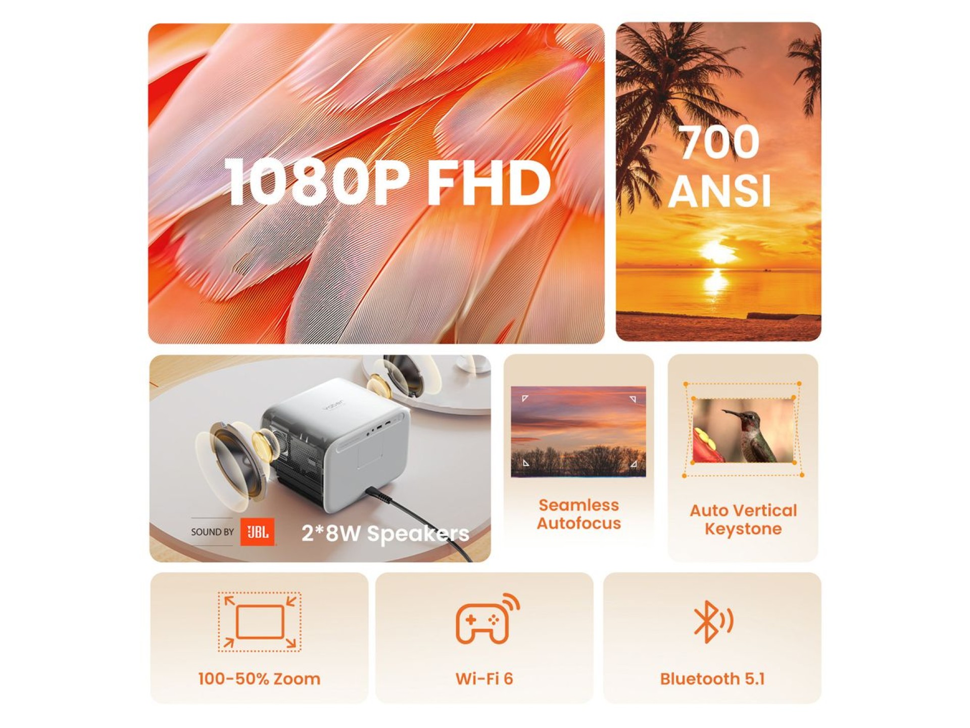 Proyector multimedia Yaber L2s LCD FullHD 1080p con altavoces JBL - Blanco