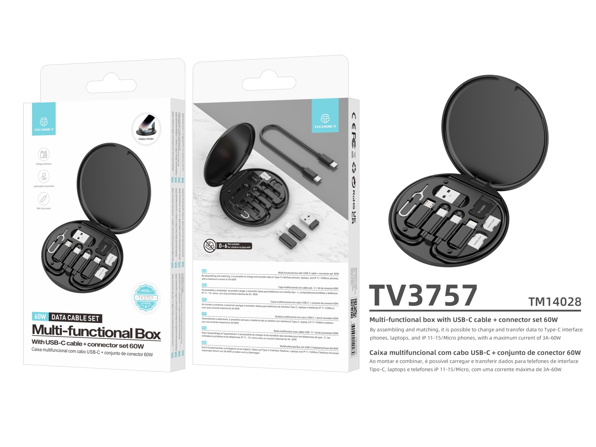 Techancy Multifunction OTG Data Cable Kit TV3757, Multiple Combinations for Combining, Charging and