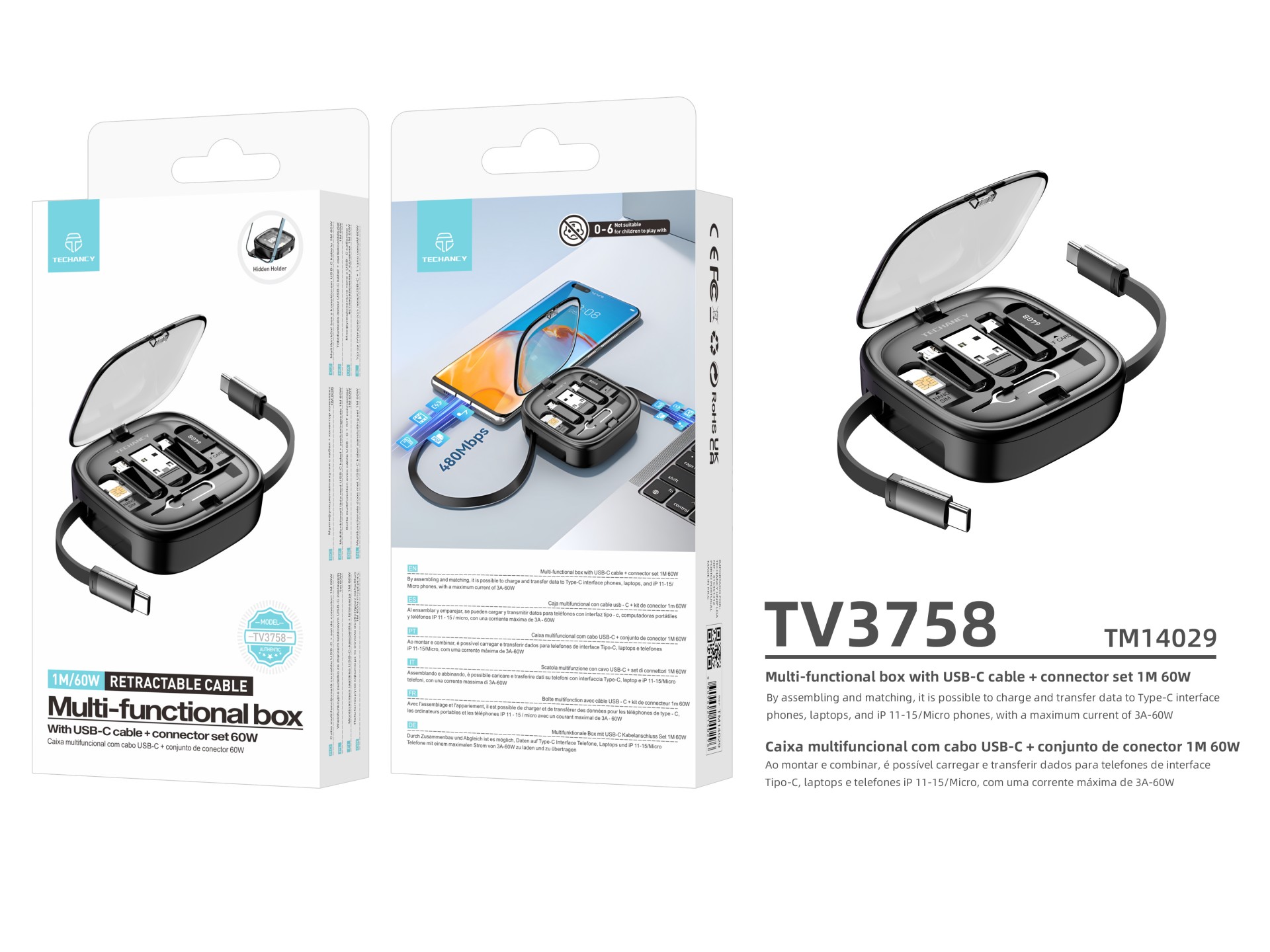 Techancy Multifunction OTG Data Cable Kit TV3758, Multiple Combinations for Combining, Charging and