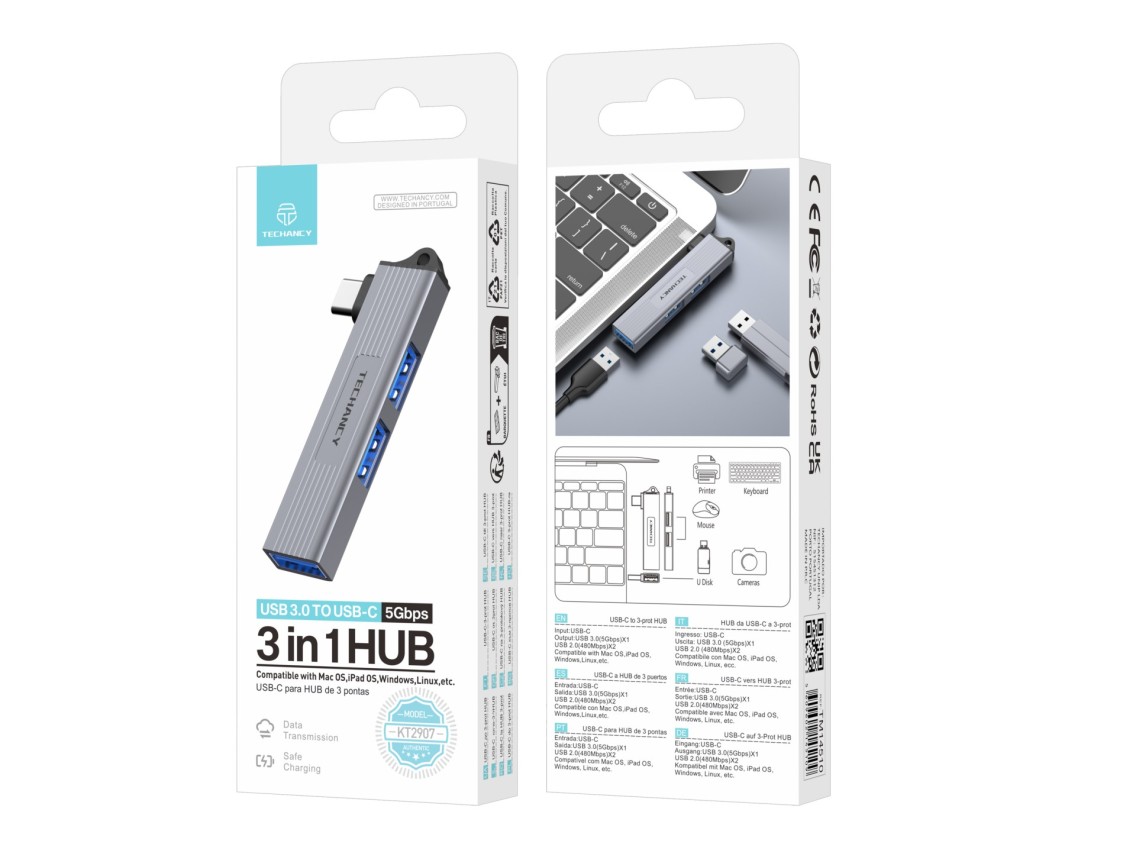 Techancy USB-C Hub to 3-Port USB 3.0 KT2907, Compatible with Mac OS, Windows and Linux, 5Gbps Data T
