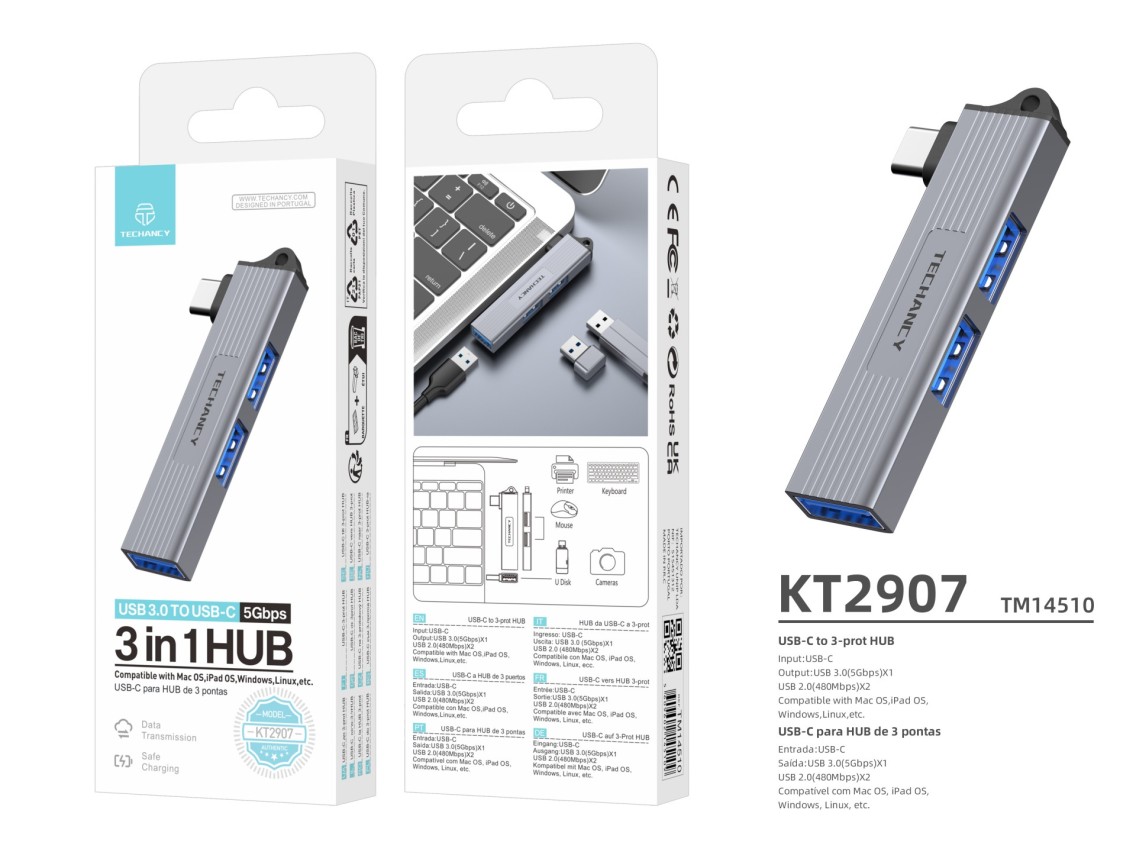 Techancy USB-C Hub to 3-Port USB 3.0 KT2907, Compatible with Mac OS, Windows and Linux, 5Gbps Data T