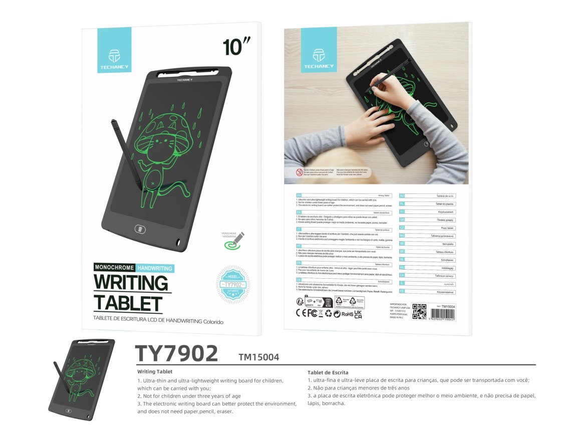 Techancy TY7902 10' Handwriting Drawing Tablet, LCD Drawing, Slim and Portable, One-Touch Erase, Bla