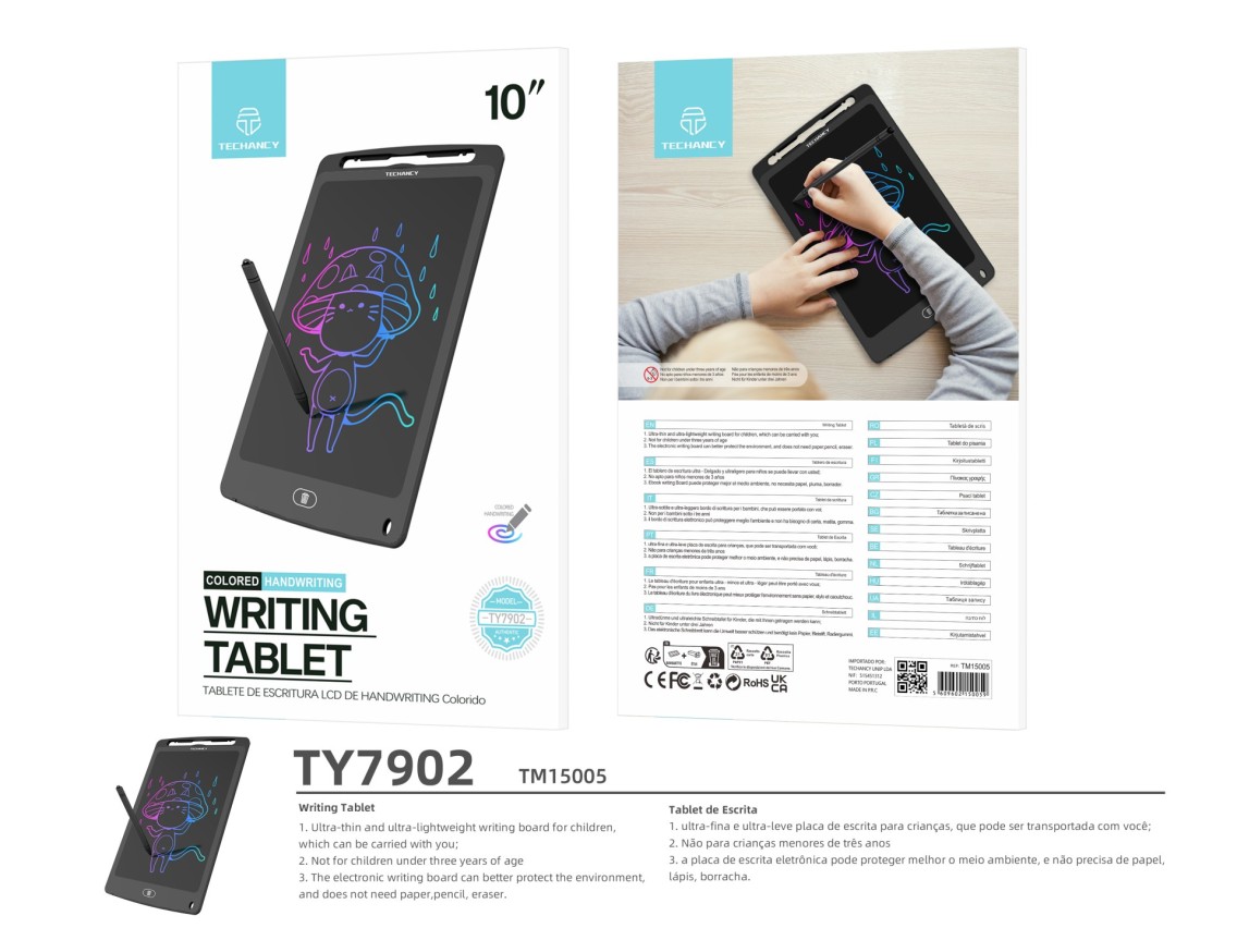 Techancy Tablet De Desenho De Caligrafia 10' TY7902, Lcd Para Desenho A Cores, Fino E Portátil, Apa