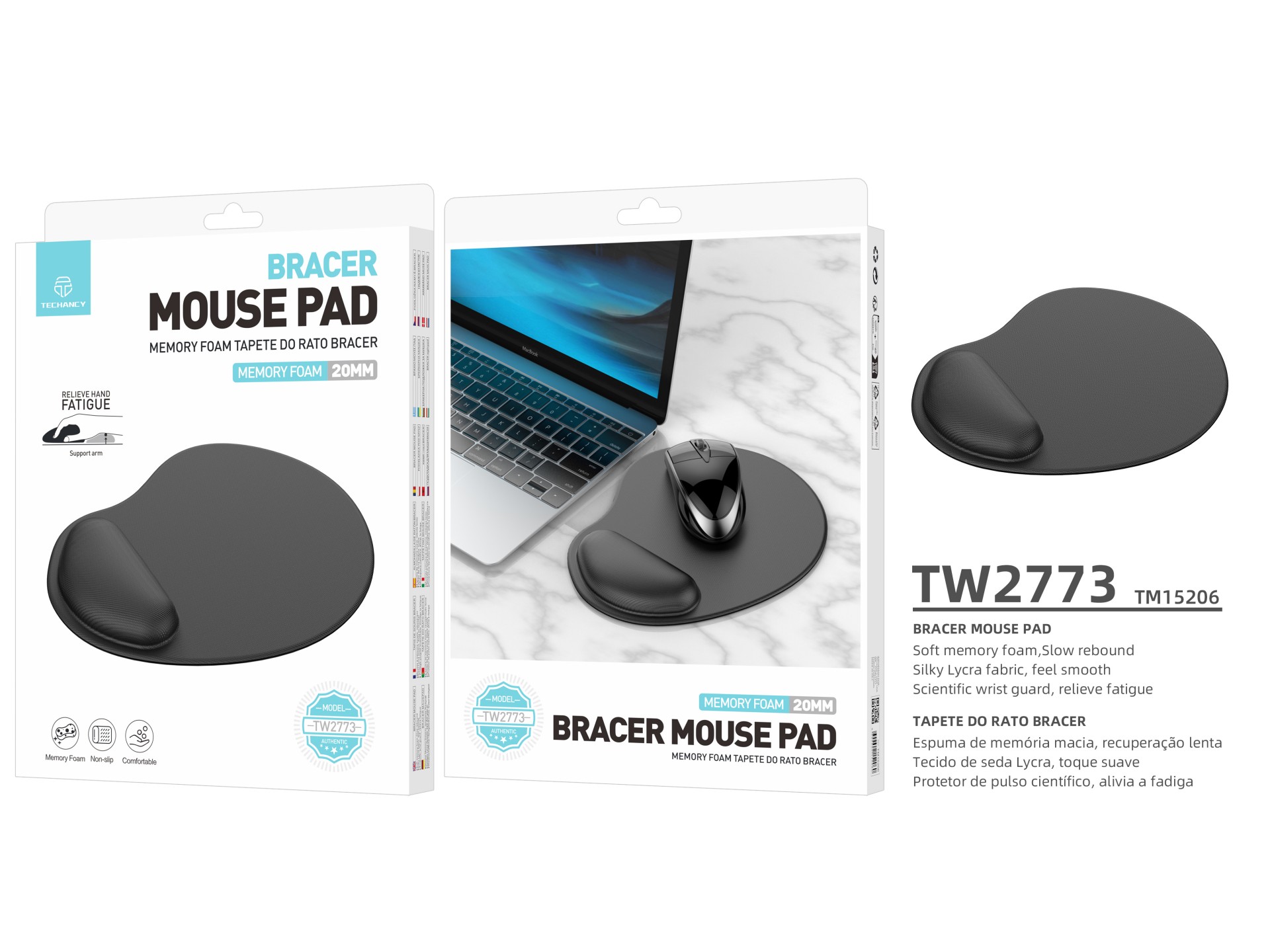 Techancy Mouse Pad with Wrist Support TW2773 Black, Relief from Fatigue in Office and Gaming, Non-Sl