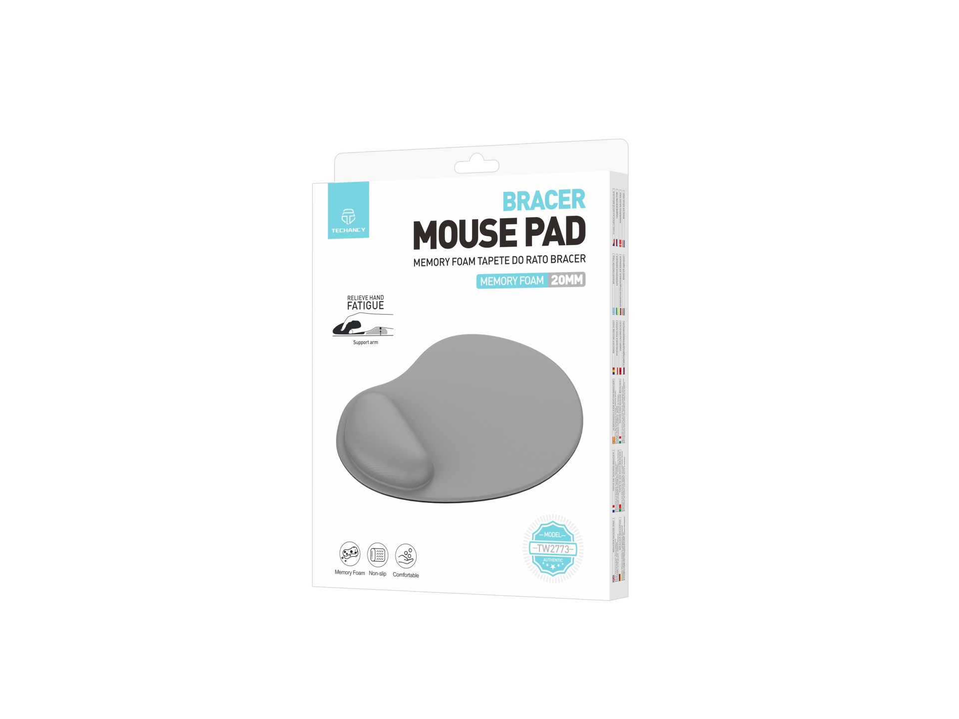 Techancy Mouse Pad with Wrist Support TW2773 Gray, Relief from Fatigue in Office and Gaming, Non-Sli