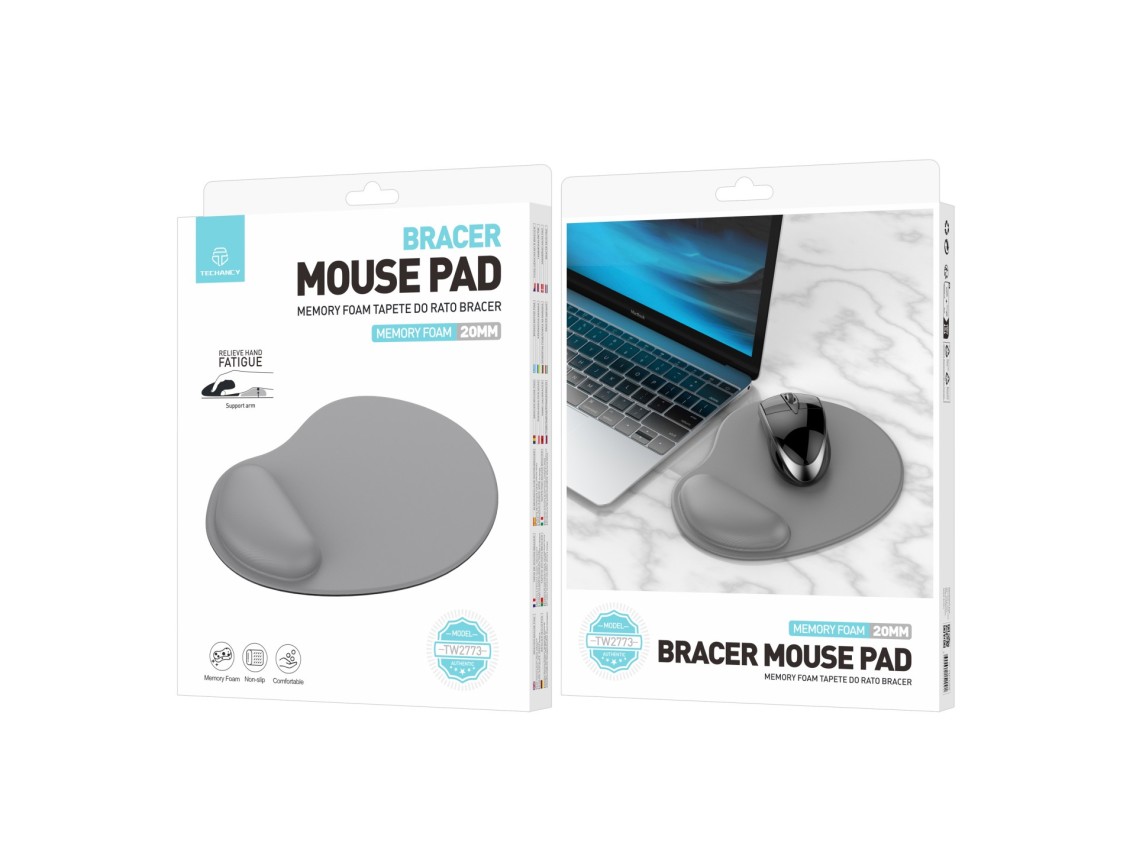 Techancy Mouse Pad with Wrist Support TW2773 Gray, Relief from Fatigue in Office and Gaming, Non-Sli