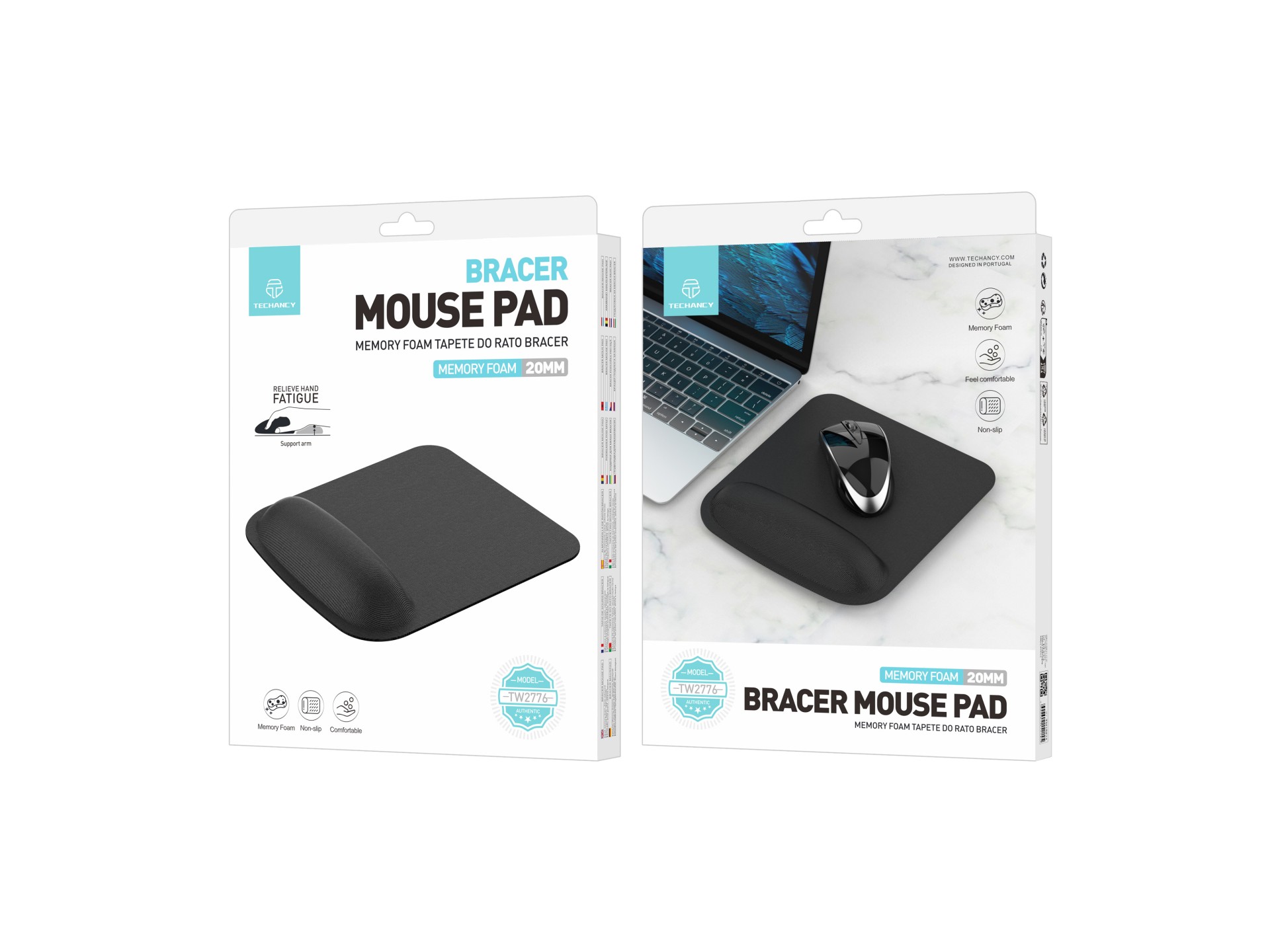Techancy Black Mouse Pad TW2776, 20mm memory foam, ergonomic wrist support, comfort and fatigue reli