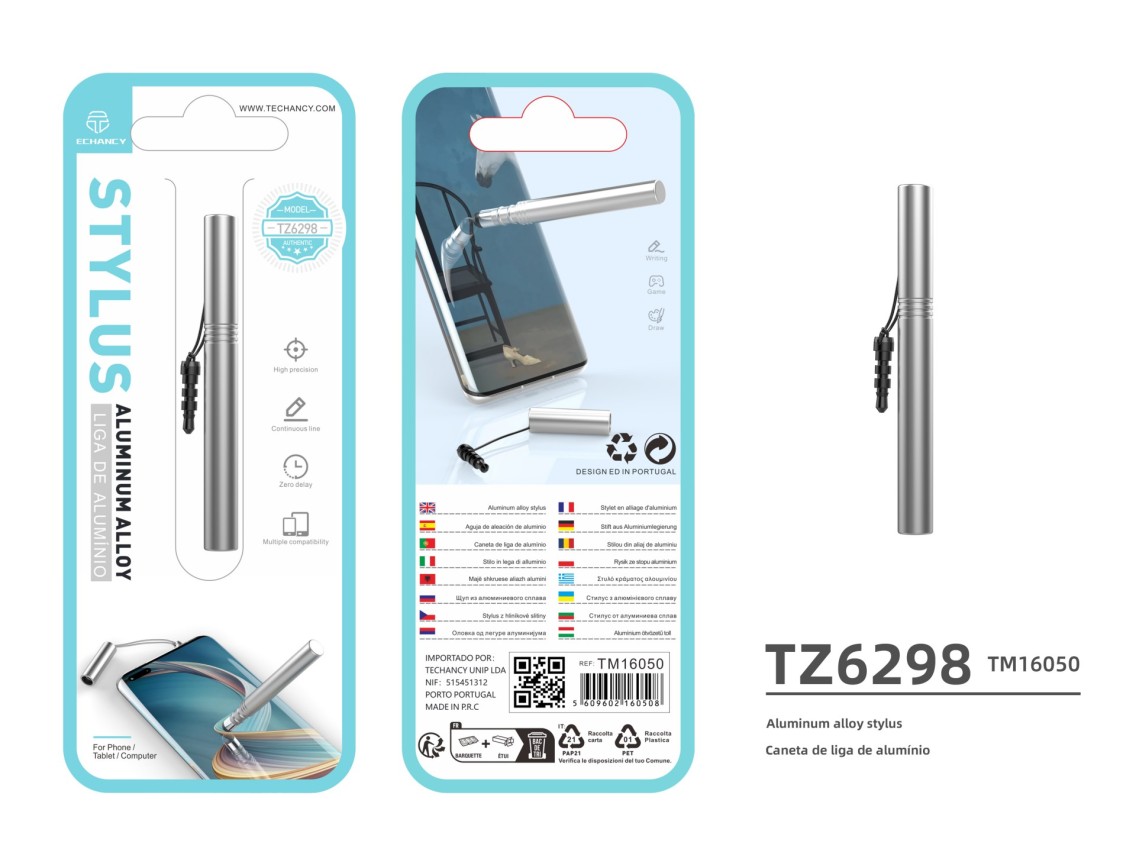 Techancy Mini Stylus Silver TZ6297, Precise Sensitivity for Cell Phones and Tablets, with Headphone 