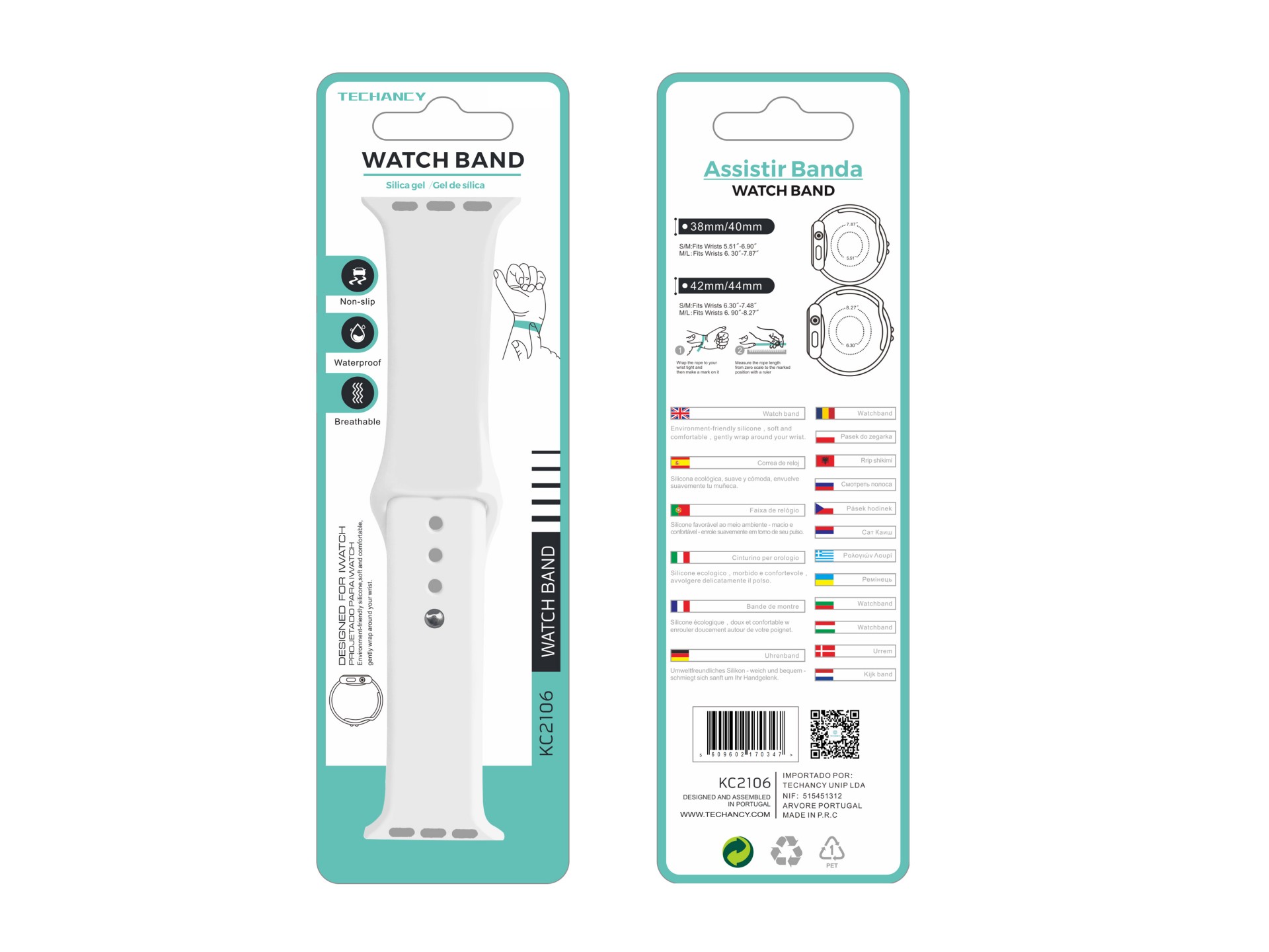 Correa de silicona blanca Techancy KC2106, compatible con Apple Watch 38/40/41 mm, material de silic