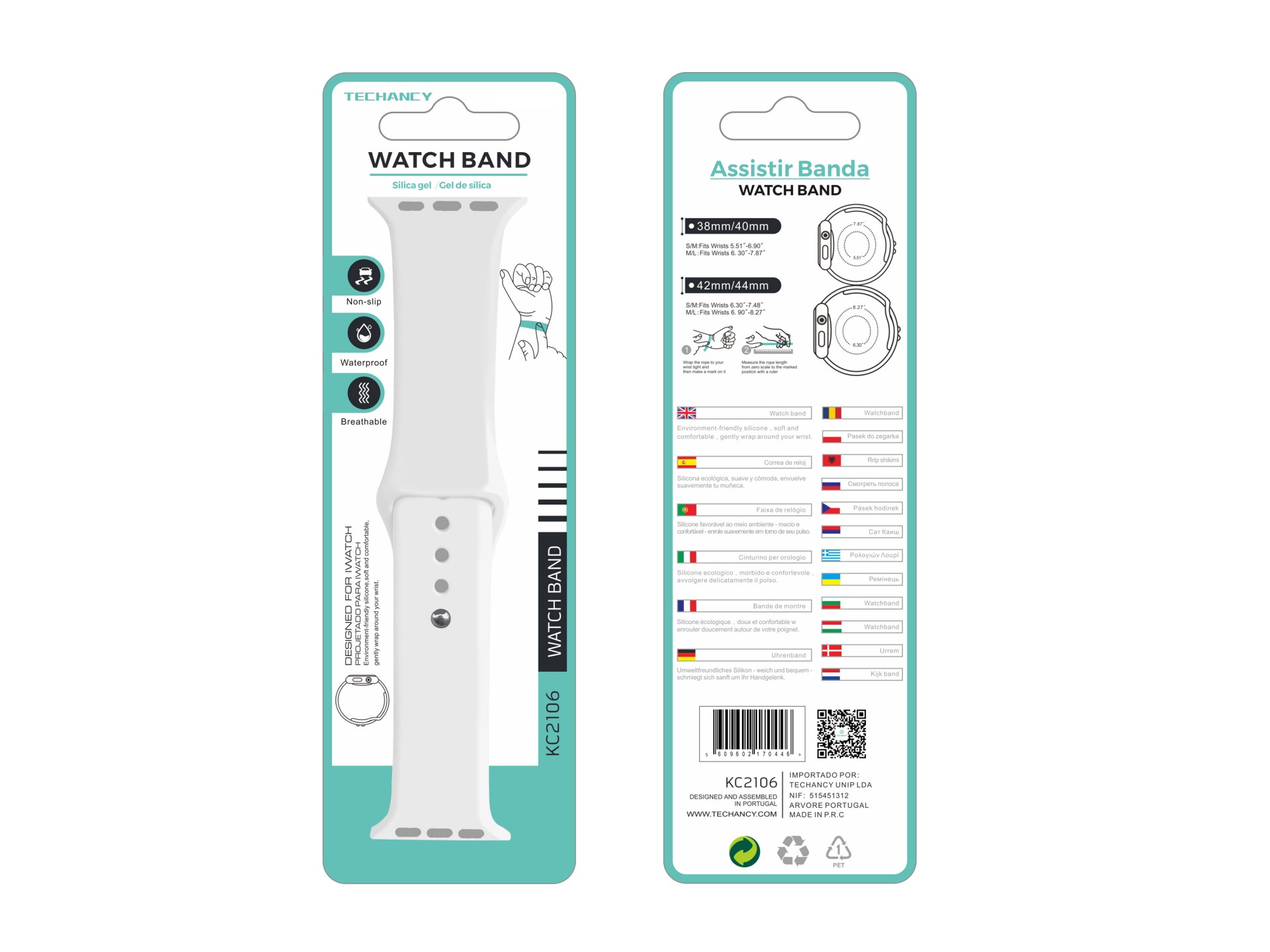 Correa de silicona blanca Techancy KC2106, compatible con Apple Watch 42/44/45/49 mm, material de si