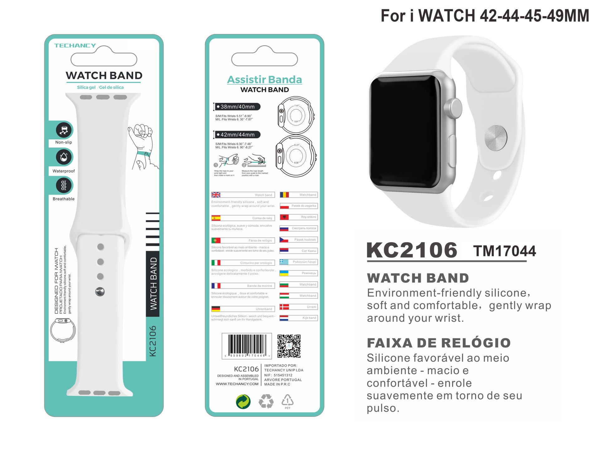 Correa de silicona blanca Techancy KC2106, compatible con Apple Watch 42/44/45/49 mm, material de si