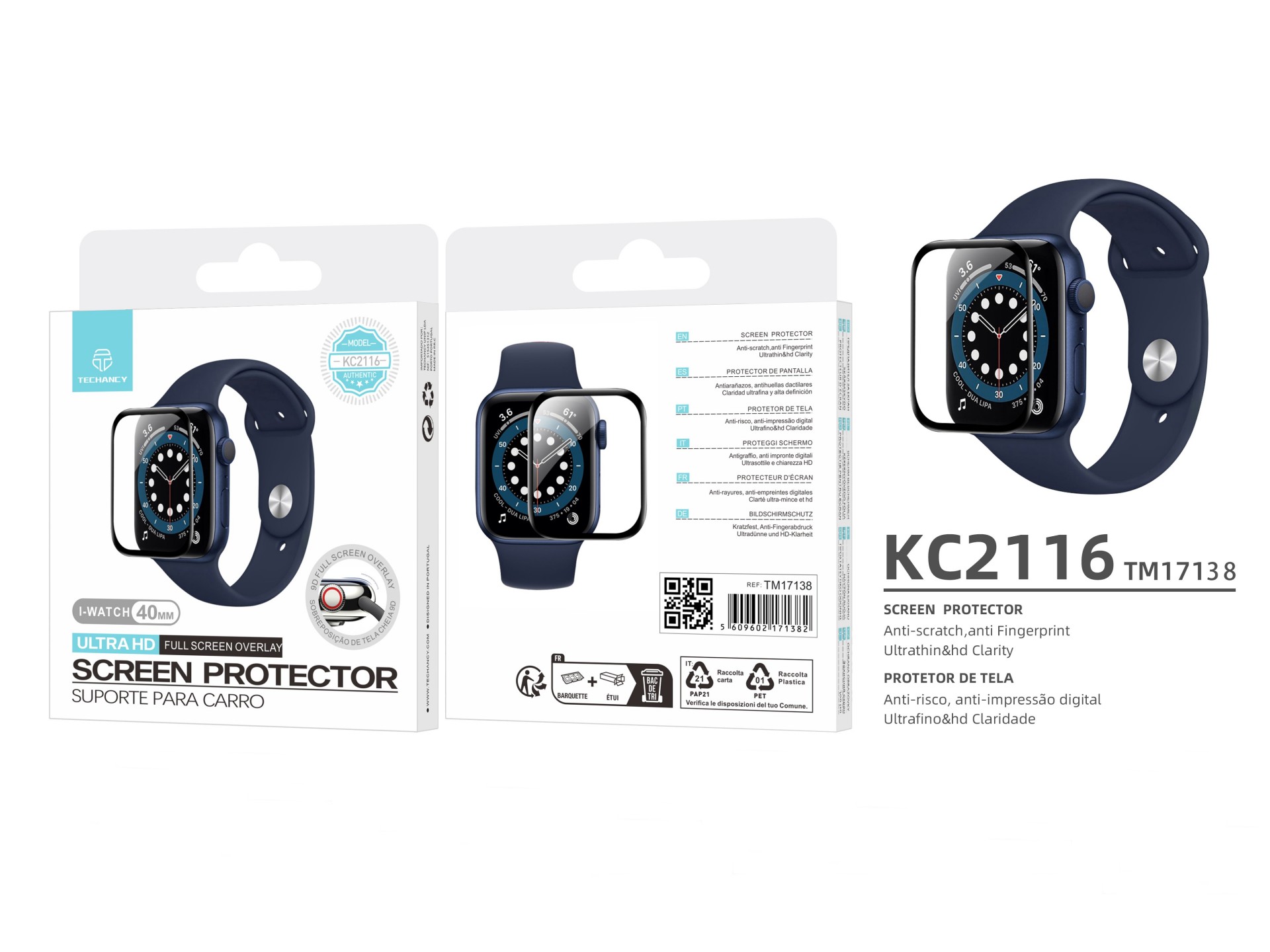 Techancy Screen Protector for Smart Watches KC2116, Compatible with Iwatch-40mm, Anti-Scratch, Ultra