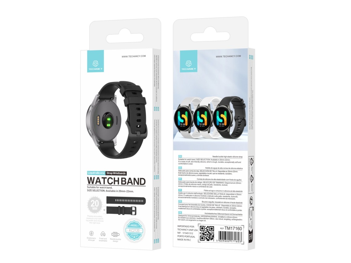Techancy Pulseira De Relógio Inteligente Preta De 20mm KC2120, Compatível Com Samsung Galaxy Watch/H