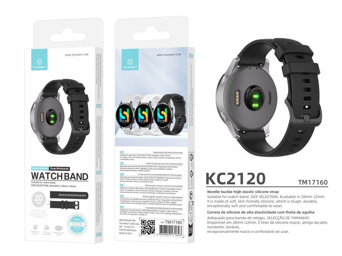 Techancy Pulseira De Relógio Inteligente Preta De 20mm KC2120, Compatível Com Samsung Galaxy Watch/H