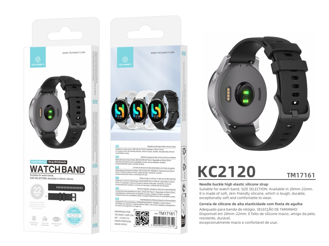 Techancy Pulseira De Relógio Inteligente Preta De 22mm KC2120, Compatível Com Samsung Galaxy Watch/H