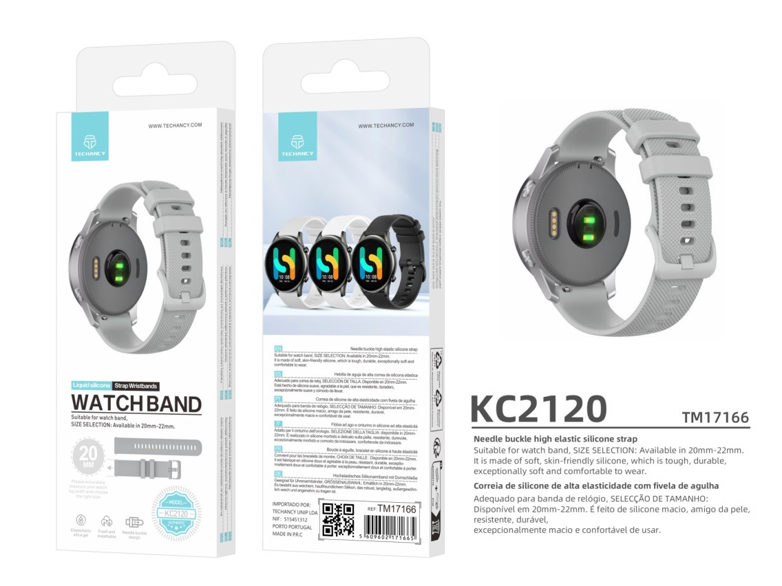 Techancy Bracelete Para Relógio Inteligente Cinzenta KC2120 De 20 Mm, Compatível Com Samsung Galaxy