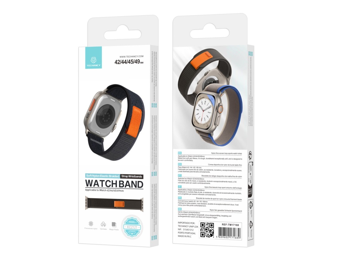 Techancy Gray Sport Band KC2121, Compatible with Apple Watch Ultra 42mm/44mm/45mm/49mm, Nylon and Ve