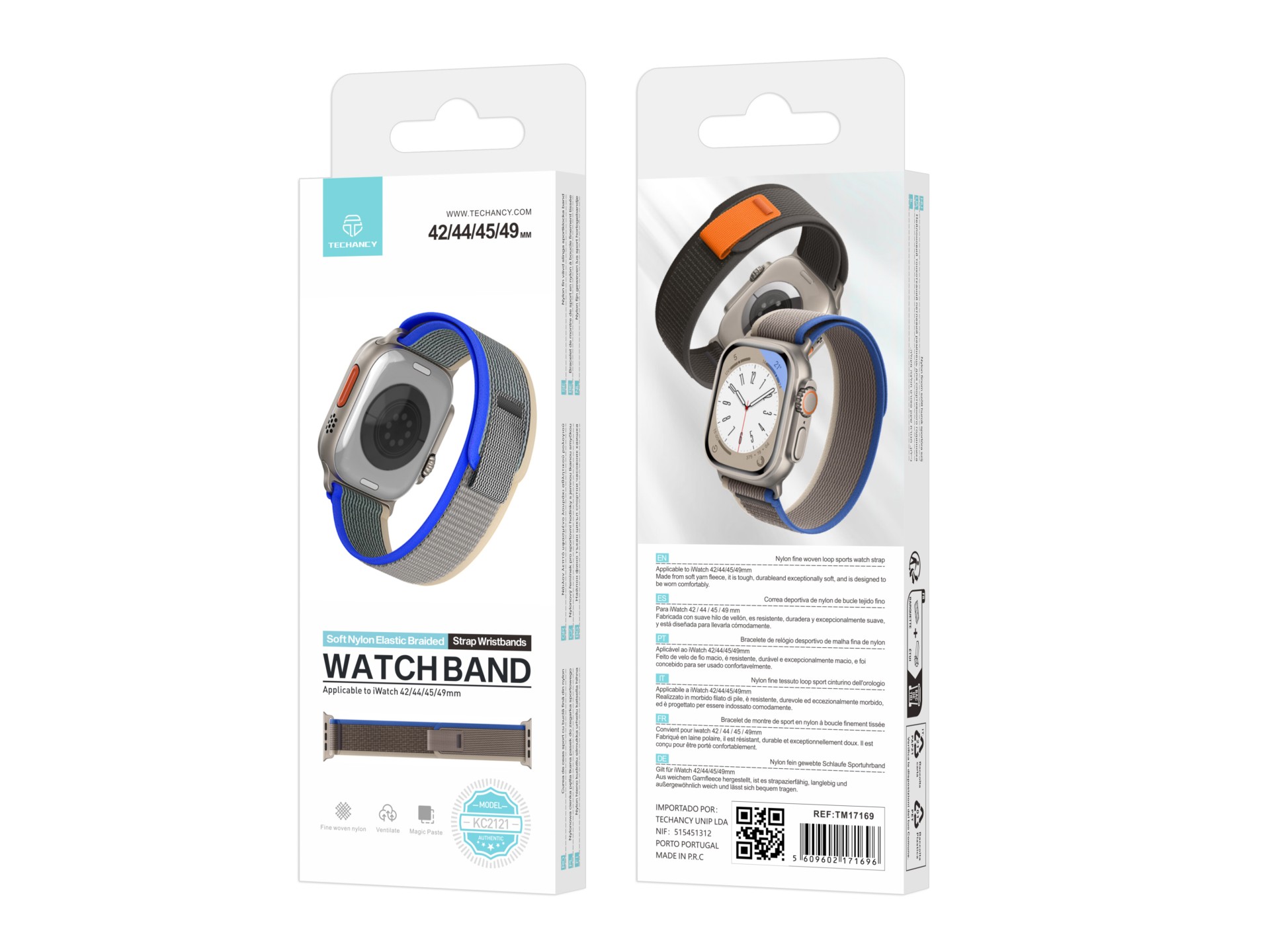 Techancy Black Sports Band KC2121, Compatible with Apple Watch Ultra 42mm/44mm/45mm/49mm, Nylon and