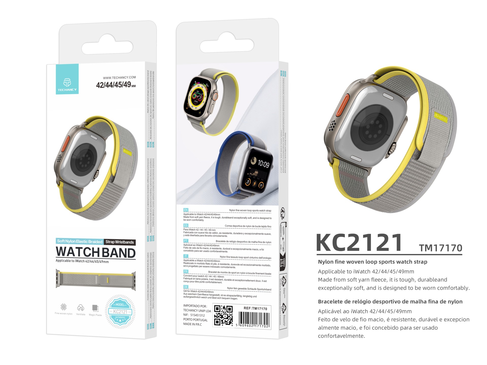 Techancy White Sports Band KC2121, Compatible with Apple Watch Ultra 42mm/44mm/45mm/49mm, Nylon and
