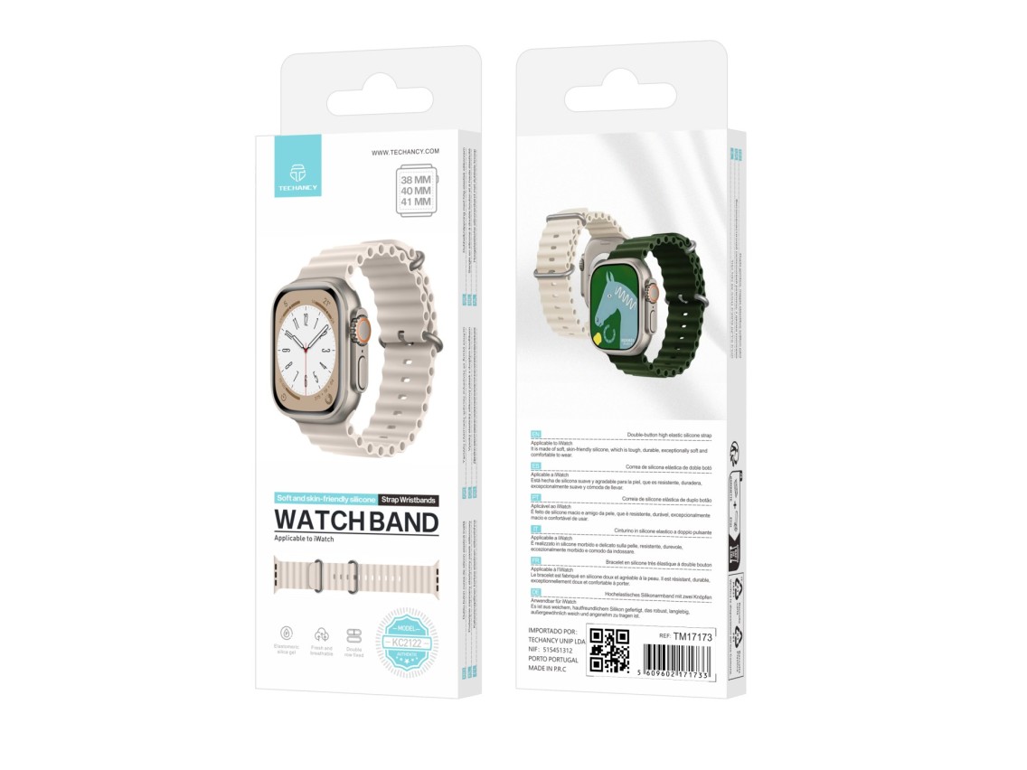 Techancy White Silicone Strap KC2122, Compatible with Apple Watch 38mm/40mm/41mm, Soft Silicone Mate