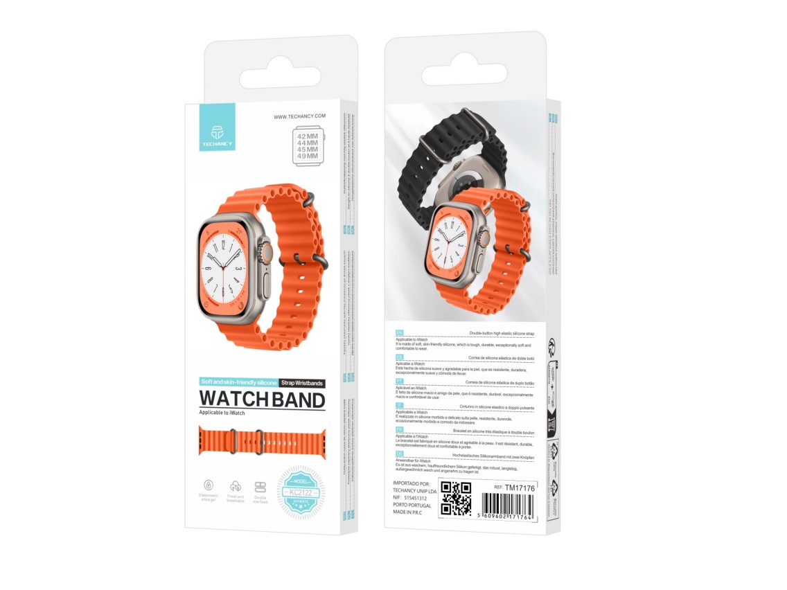 Correa de silicona naranja Techancy KC2122, compatible con Apple Watch de 42 mm, 44 mm, 45 mm y 49 m