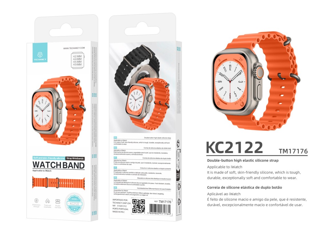 Correa de silicona naranja Techancy KC2122, compatible con Apple Watch de 42 mm, 44 mm, 45 mm y 49 m