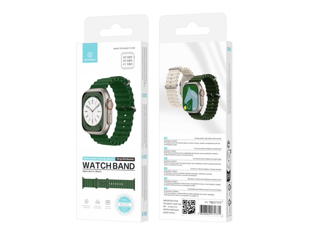 Techancy Bracelete De Silicone Verde KC2122, Compatível Com Apple Watch 38 Mm/40 Mm/41 Mm, Material