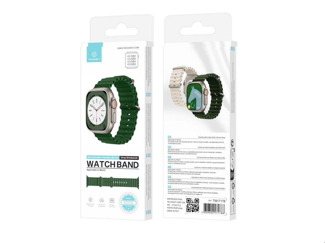 Techancy Bracelete De Silicone Verde KC2122, Compatível Com Apple Watch 42mm/44mm/45mm/49mm, Materia