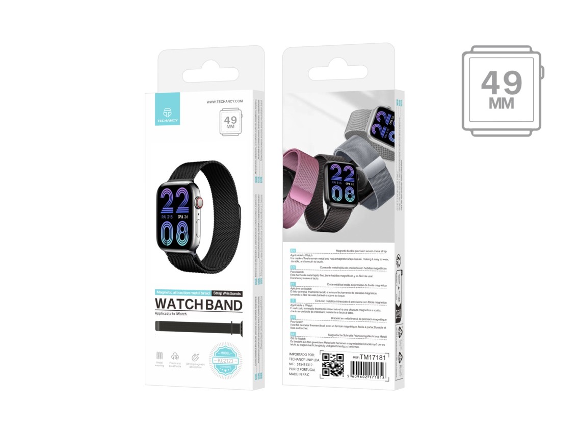 Techancy Faixa Metálica Magnética Preta KC2123, Faixa De Substituição, Compatível Com Apple Watch Se
