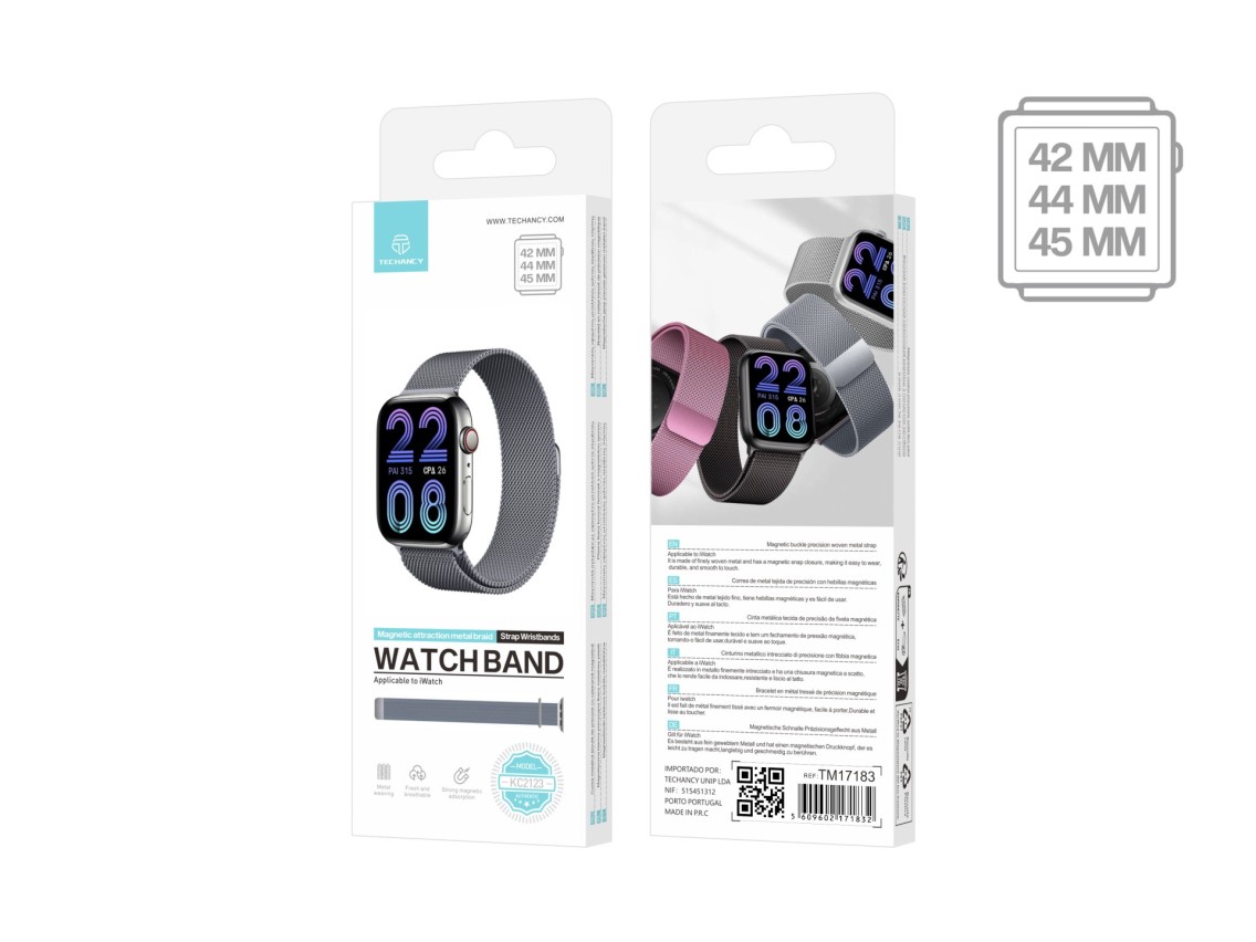 Techancy Faixa Metálica Magnética Cinzenta KC2123, Faixa De Substituição, Compatível Com Apple Watch