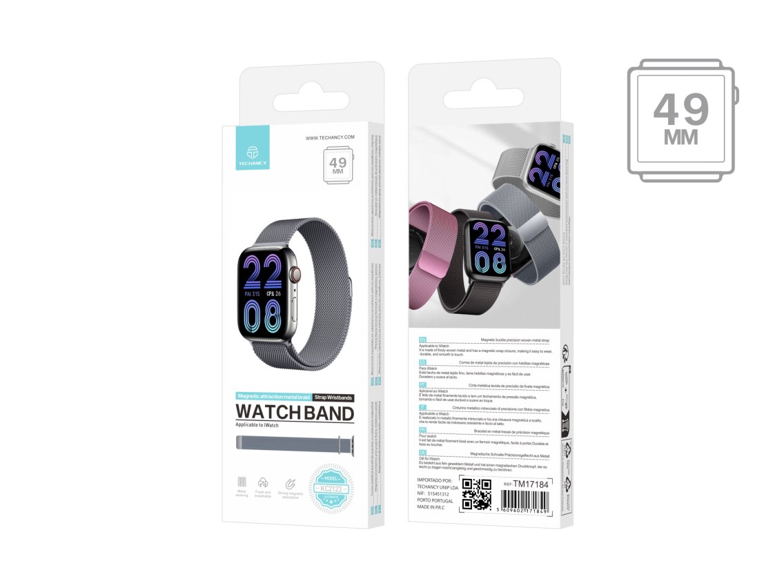 Techancy Faixa Metálica Magnética Cinzenta KC2123, Faixa De Substituição, Compatível Com Apple Watch