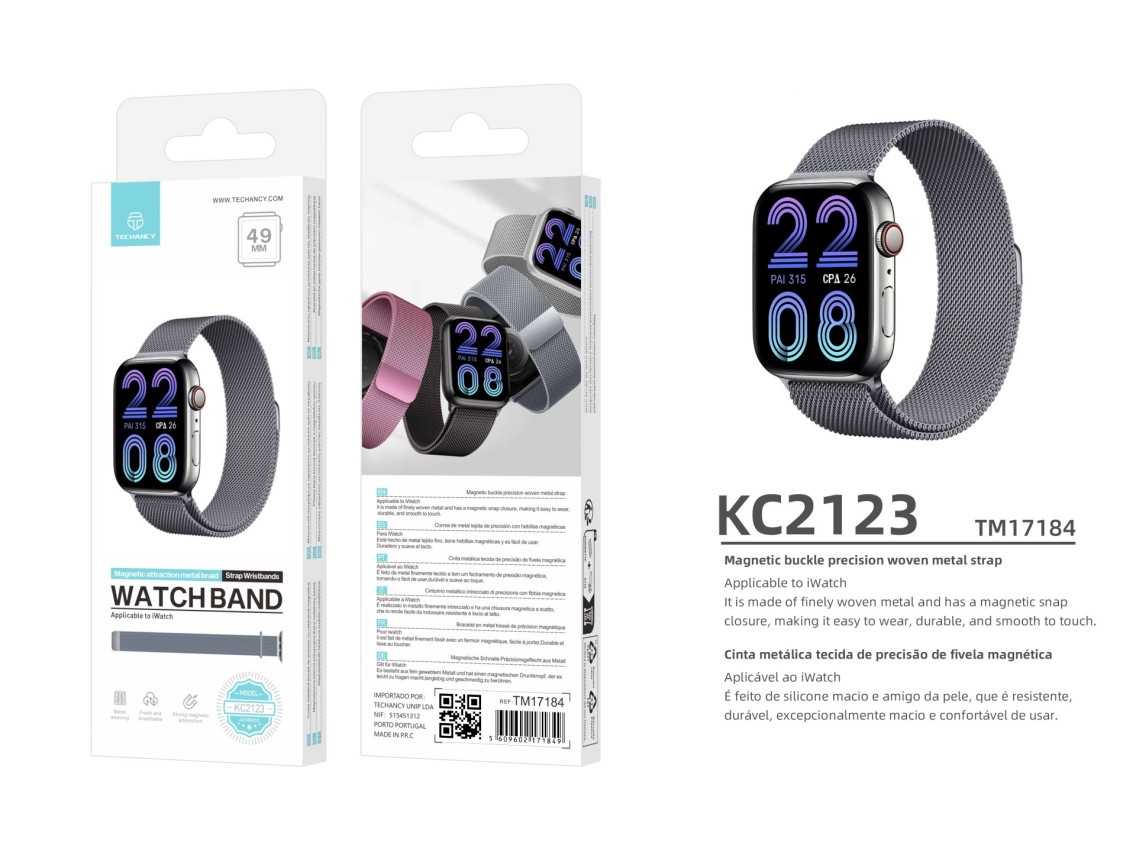 Techancy Faixa Metálica Magnética Cinzenta KC2123, Faixa De Substituição, Compatível Com Apple Watch